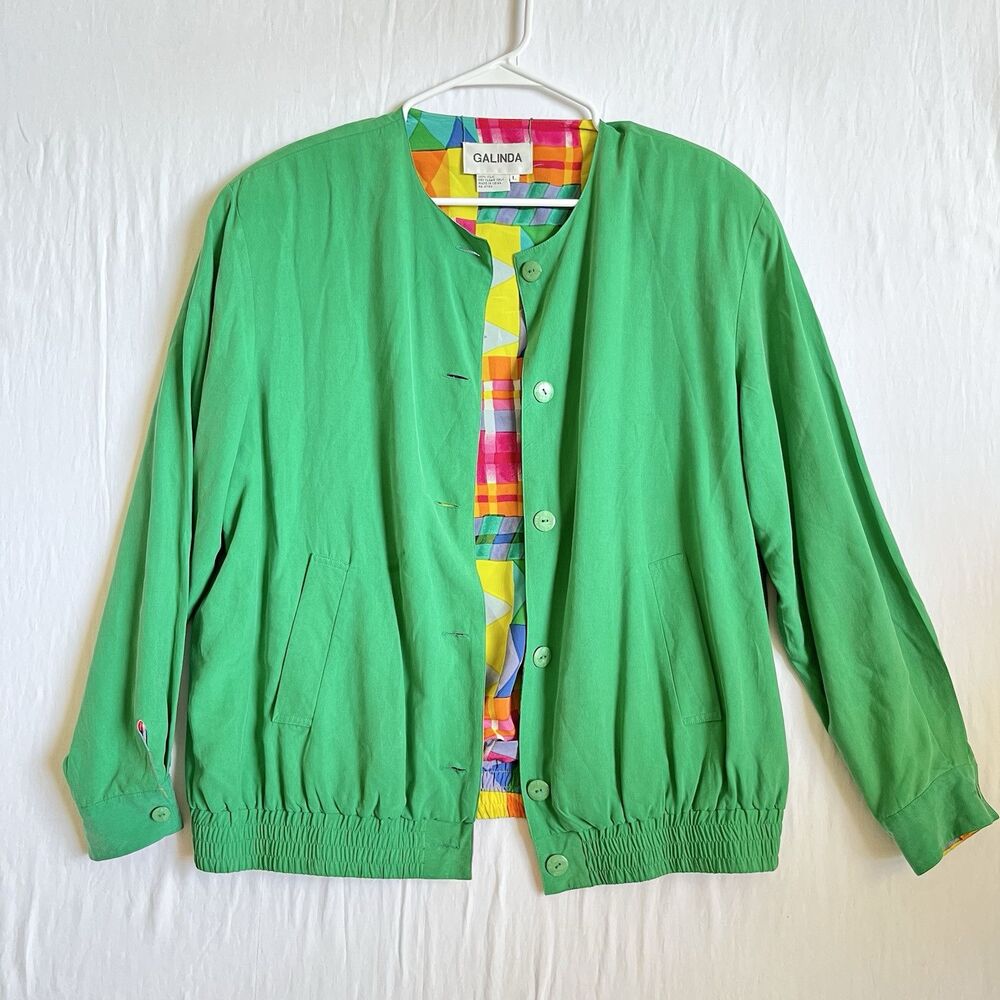 VTG Y2K GALINDA Wang 100% Silk Reversible Jacket SZ L Pockets